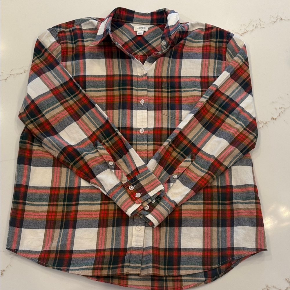 J. Crew Red and White Plaid Button-Down Shirt Size Medium